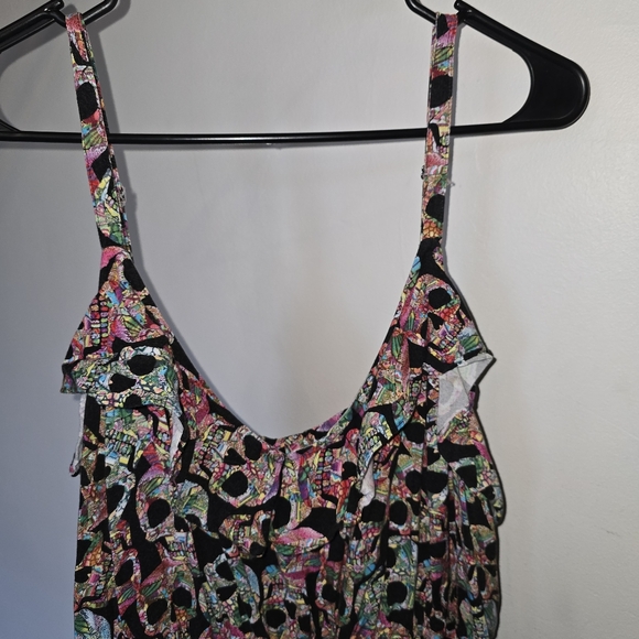 Torrid Plus Size Multi Color Skull Dress with Ruffle Top, Suze 2x - Picture 3 of 9